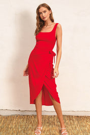 Red Heaven Sent Tulip Hem Midi Wrap Dress