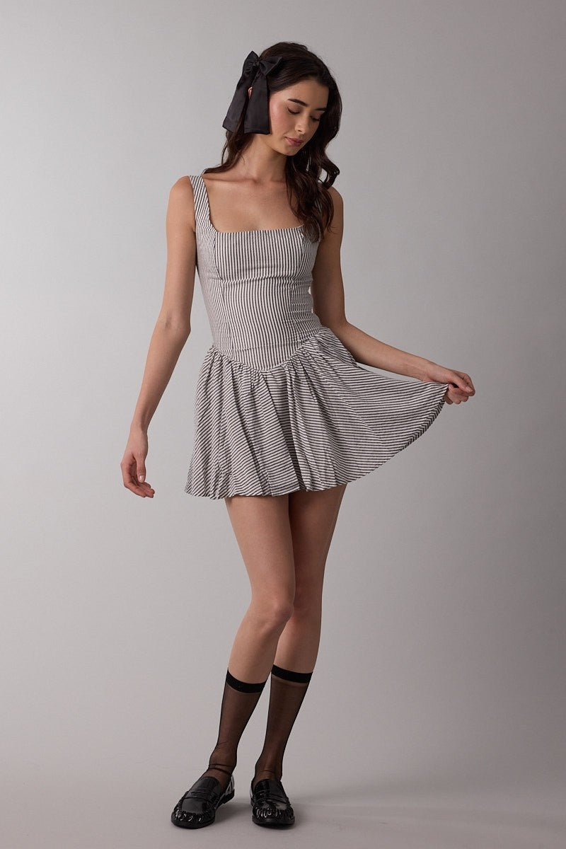 Stripe Print Wide Strap Fit & Flare Mini Dress