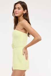 Vivid Solid Color Waist Belt Fit-in Mini Dress