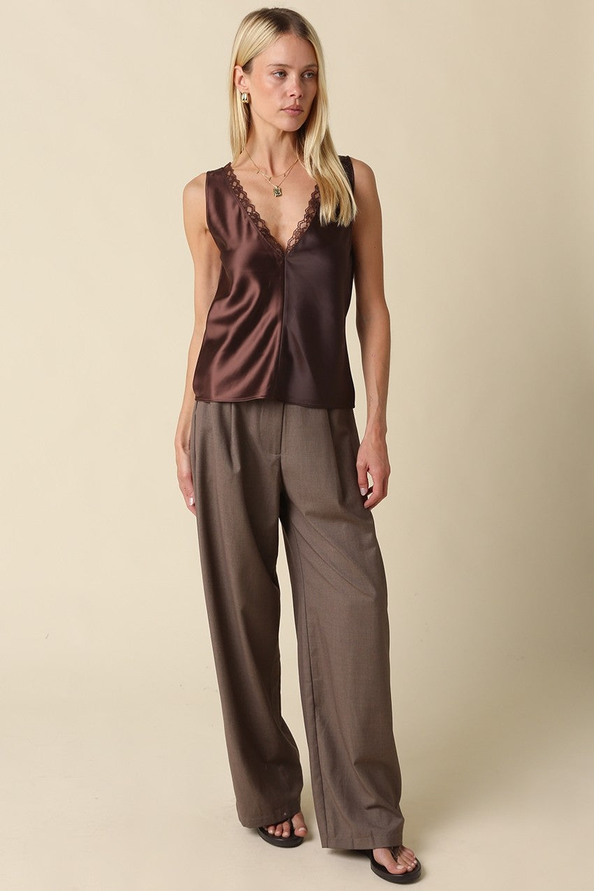 Noir Lace Trim Satin Tank