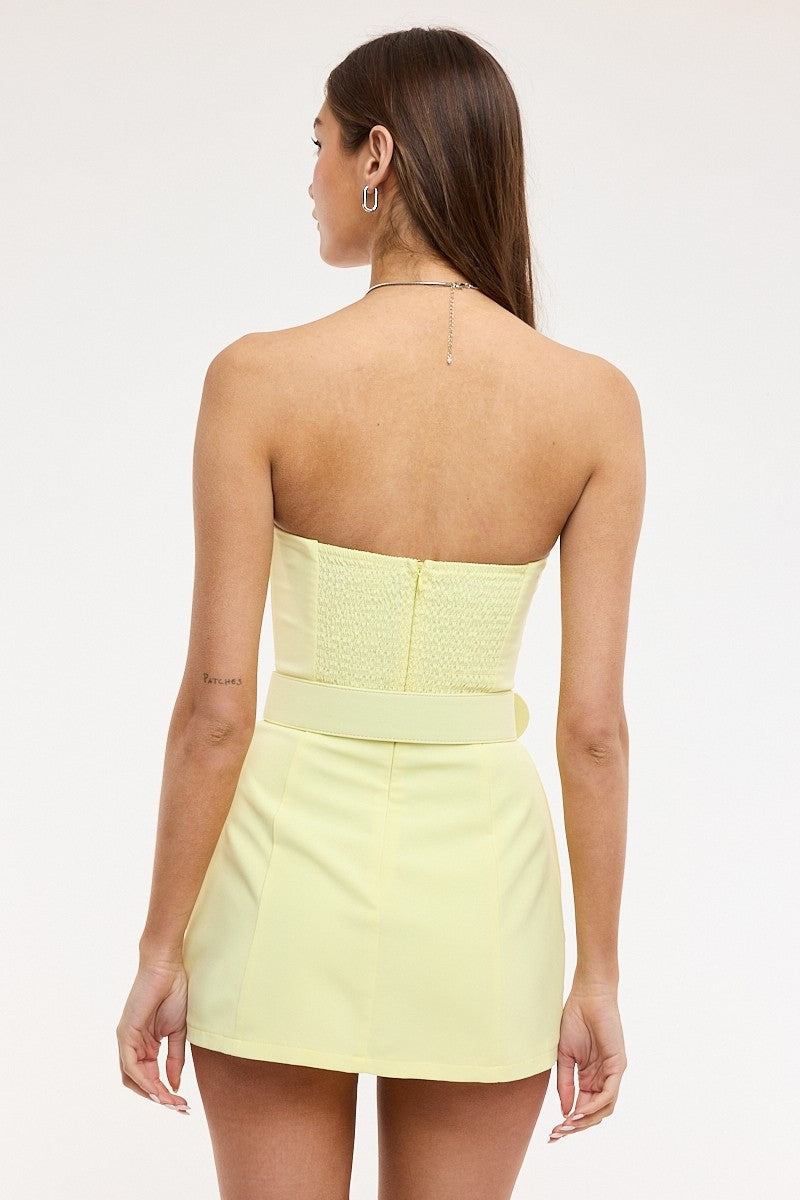 Vivid Solid Color Waist Belt Fit-in Mini Dress
