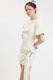 Cream Padded Shoulder Mini Dress