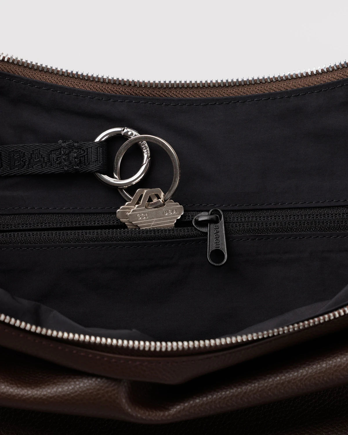 BAGGU Brown Medium Recycled Leather Flat Crescent