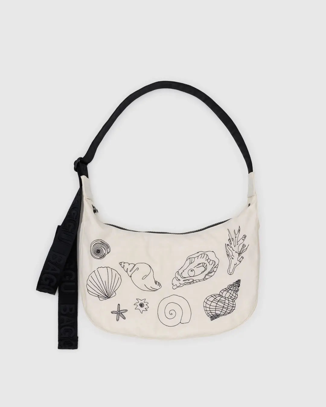 Baggu Medium Nylon Crescent Bag- Embroidered Shells