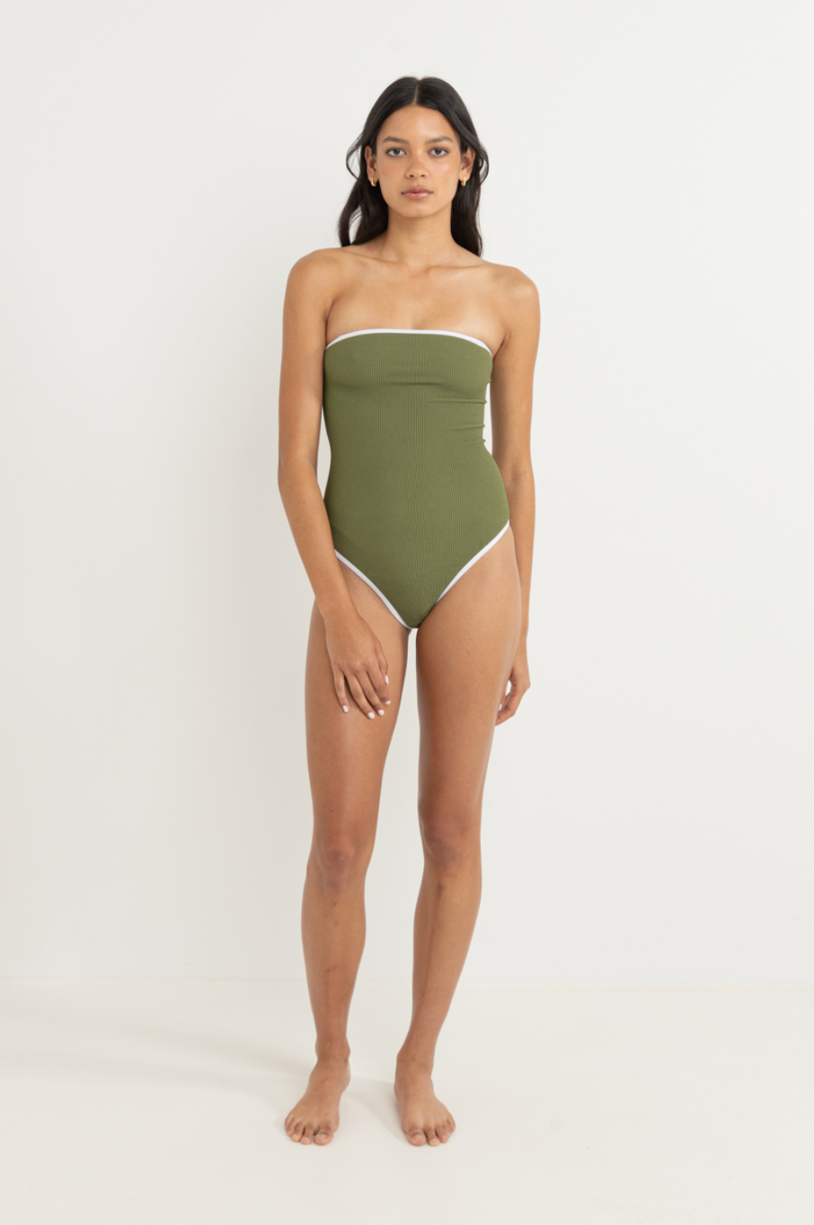 Rhythm Essential Rib Contrast One Piece Olive | Collective Request 