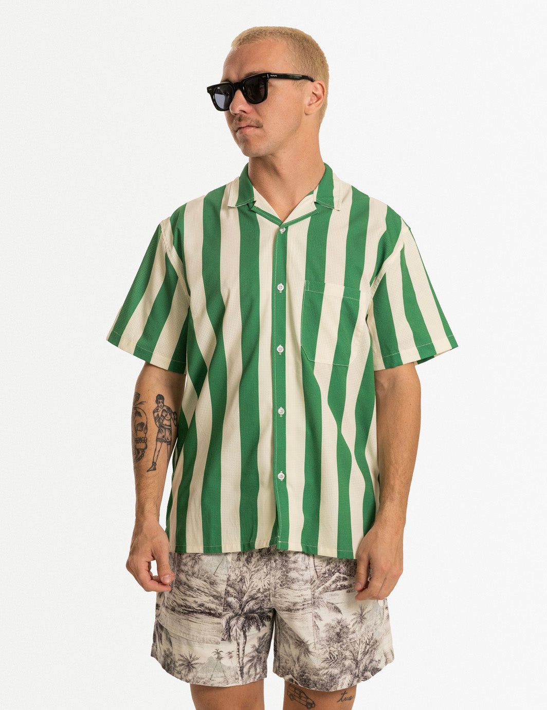 Duvin Travel Leisure Stretch Buttonup-Green