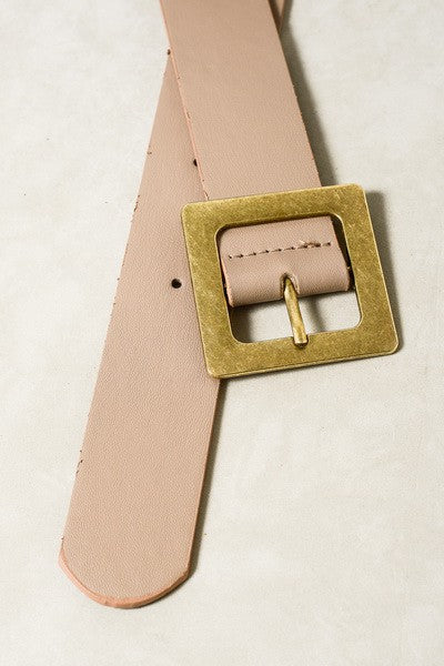 Taupe Classic Oversized Square Buckle Belts | Collective Request 