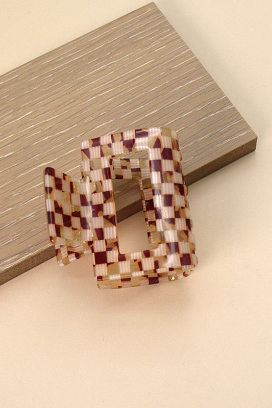 Brown Checkered Modern Cellulose Square Hair Claw Clips | Collective Request 